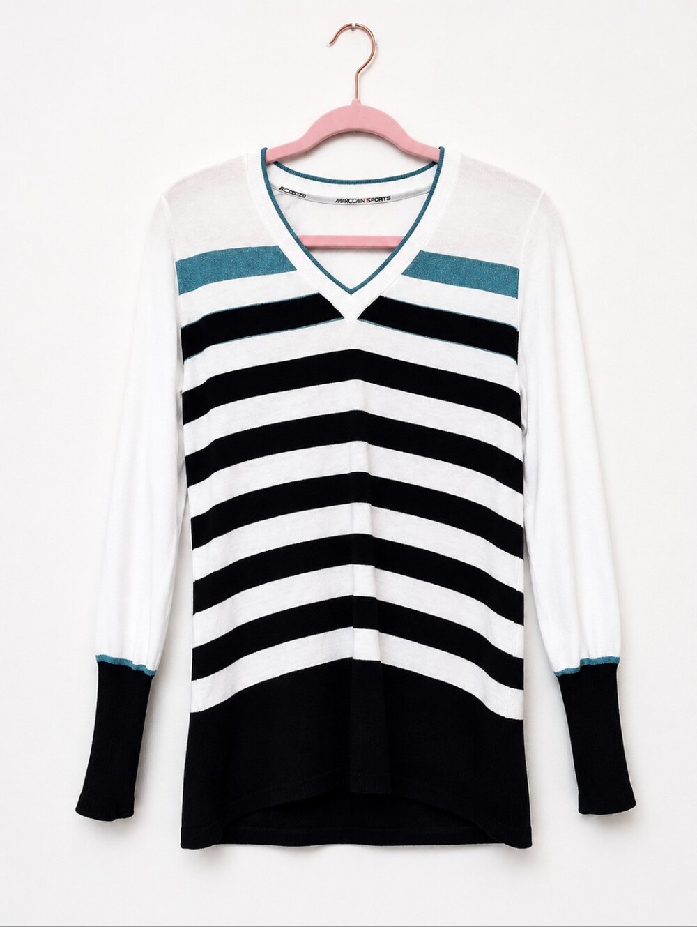 Marc Cain Sport N3 Striped Knit Sweater Blue White Sparkle Medium